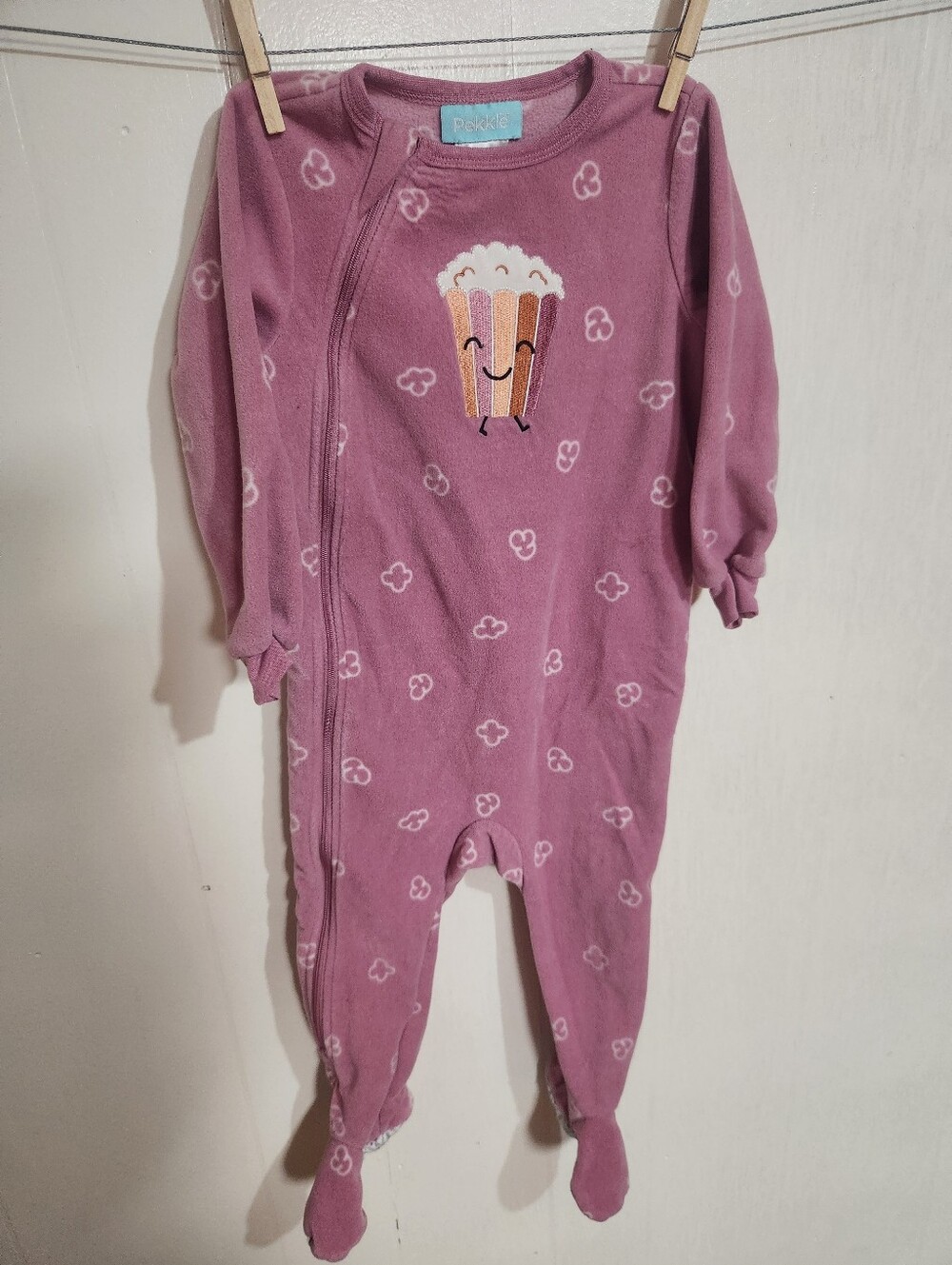 Pekkle Pink/Purple Popcorn Fleece Footed Sleeper Pajamas Size 2T